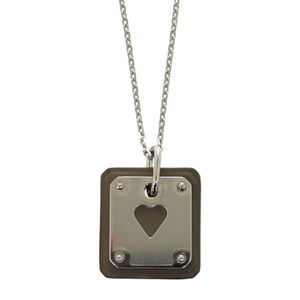 HERMES Silver Leather Heart Necklace